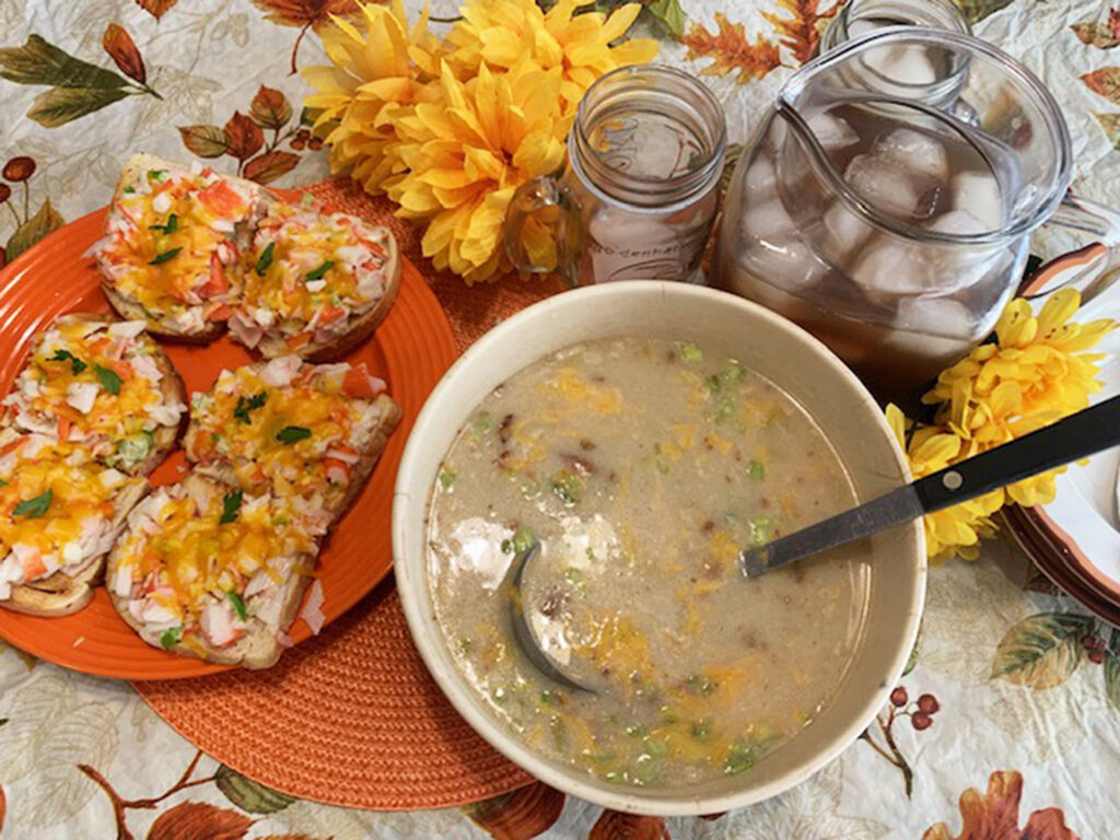 My Leader Yummy – Baked Potato Soup, Open-Faced Crab Sandwiches